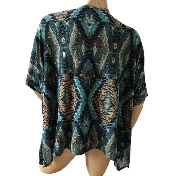 Charming Charlie Boho Aztec Print Kimono Cardigan Blue Green Size Medium - Picture 3 of 4
